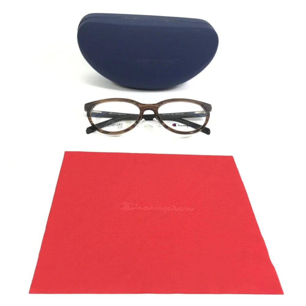 Champion Eyeglasses Frames WCFIT 201 C01 Brown Striped Blue Cat Eye 52-17-135